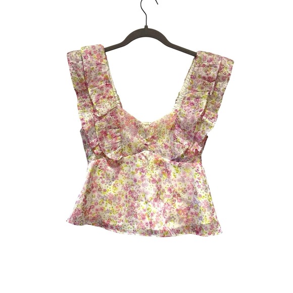 Wildfox Tops - Wildfox Sydney Ruffle Floral Crop Top Cottagecore Y2K Fairycore Babydoll Twee M